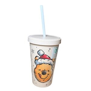 Disney Winnie the Pooh Christmas Holiday Tumbler Cup with Straw Eco Bamboo Fiber